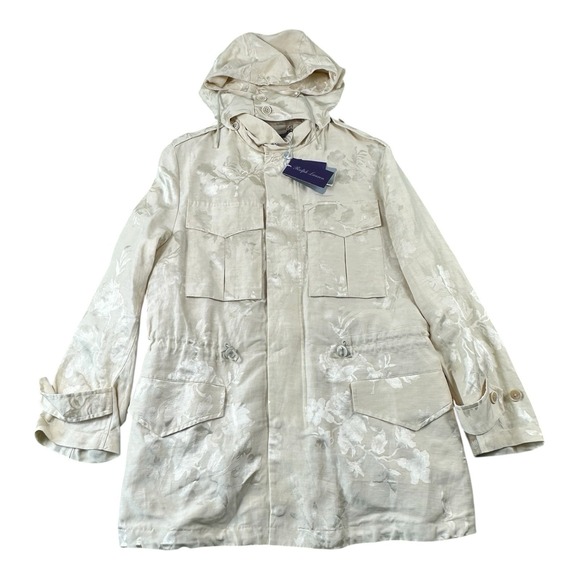 Ralph Lauren Purple Label Jackets & Blazers - Ralph Lauren Purple Label Ivory Linen Blend Floral Hooded Padded Jacket SZ 4 NWT